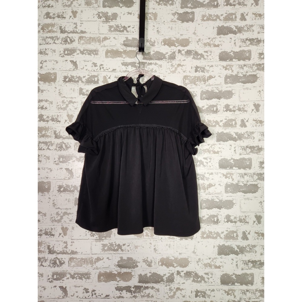 INA Babydoll Top Size‎ Medium Black Ruffled Sleeves Casual Chic